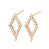 Brass Micro Pave Clear Cubic Zirconia Rhombus Stud Earring Findings KK-Z133-02G-03-1