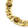 304 Stainless Steel & Natural Tiger Eye Polygon Link Bracelets for Women BJEW-G717-16G-02-2