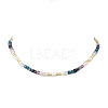 Natural Apatite & Aquamarine & Amethyst & Rose Quartz & Lapis Lazuli Faceted Cube and Pearl Beaded Necklaces NJEW-JN06302-2