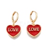 Heart with Word Love Enamel Dangle Leverback Earrings EJEW-N012-108E-2