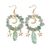 Natural Green Aventurine Chip & Dyed Quartz Crystal Beaded Ring Dangle Earrings EJEW-TA00357-02-1