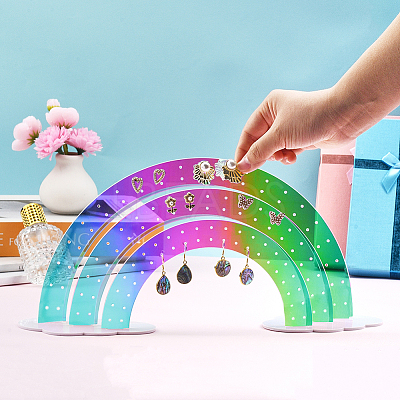 Laser Style Rainbow Shaped Acrylic Earring Organizer Display Stands AJEW-WH20020-150-1