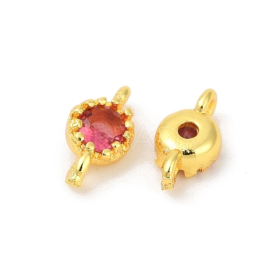 Brass Cubic Zirconia Flat Round Connector Charms KK-H204-02G-05-1