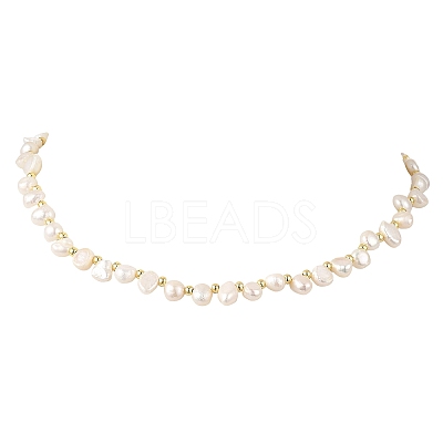 Natural Pearl Two Sides Polished and Round Brass Beaded Necklaces NJEW-JN06323-1