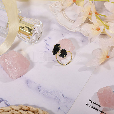 1Pc Raw Natural Gemstone Nuggets Beads Alloy Cuff Rings RJEW-PH0001-15C-1