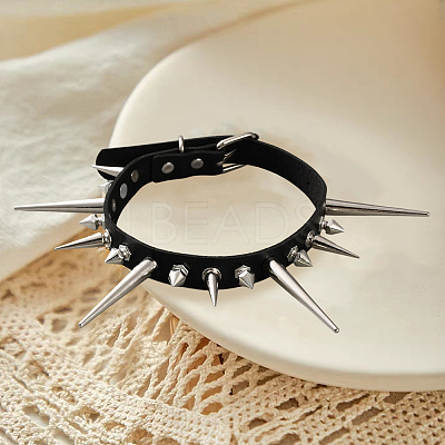 Punk Rock Style Alloy Spiked Cone Rivet Imitation Leather Chocker Necklaces NJEW-WH20011-10P-01-1