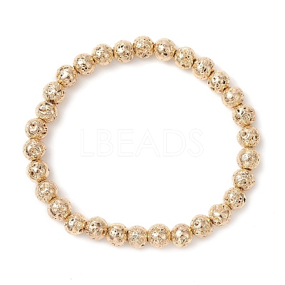 Electroplated Natural Lava Rock Round Beads Stretch Bracelets for Women Men BJEW-JB11982-02-1