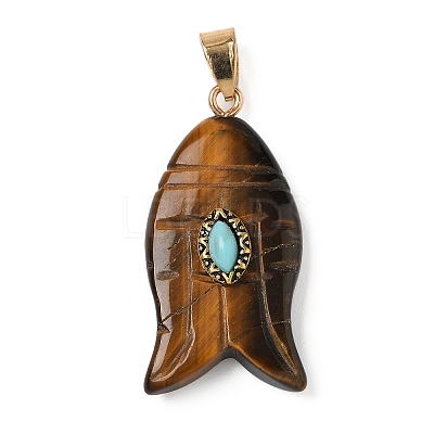 Natural Tiger Eye & Synthetic Turquoise Carved Pendants G-Z084-01G-06-1
