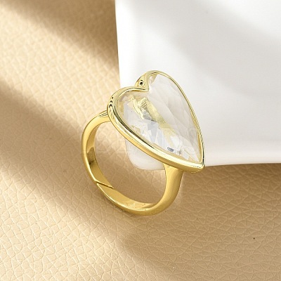 Heart Brass Natural Quartz Crystal Finger Rings RJEW-D304-01G-F-1