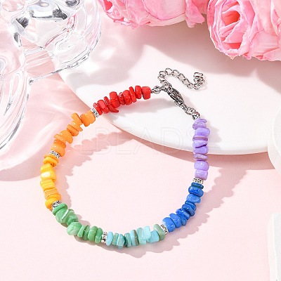 Chakra Dyed Natural Freshwater Shell Beaded Bracelets for Women BJEW-JB12476-1