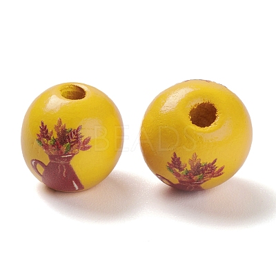 Printed Wood European Beads WOOD-K008-02-1