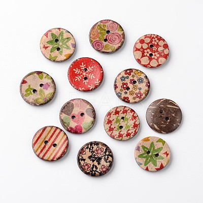 Flat Round 2-Hole Coconut Buttons BUTT-D049-16-1