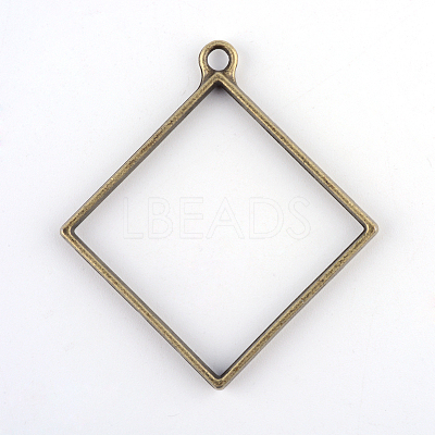 Rack Plating Alloy Rhombus Open Back Bezel Pendants PALLOY-S047-22F-FF-1
