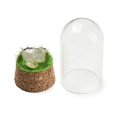 Natural Rose Quartz Nuggets Display Decoration with Glass Dome Cloche Cover DJEW-B009-03C-1