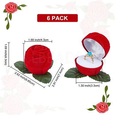 Flocking Plastic Rose Finger Ring Boxes CON-DR0001-01-1