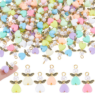 100Pcs Acrylic & ABS Plastic Imitation Pearl Angel Pendants FIND-HY0005-28-1