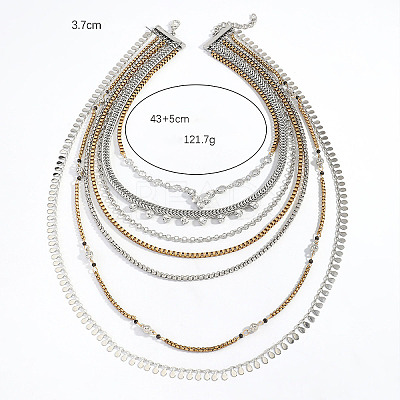 Boho Alloy Crystal Rhinestone Multi Layered Necklaces with Teardrop Tassel WG7D1FE-01-1