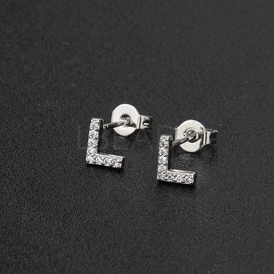 Brass Micro Pave Clear Cubic Zirconia Stud Earrings FS-WGC2F12-12-1
