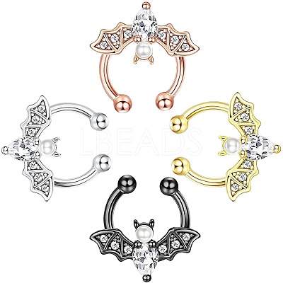 316L Stainless Steel Clear Cubic Zirconia Halloween Bat Clip-on Nose Septum Rings WG4B0C3-01-1