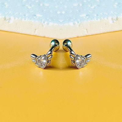 Angel Wing Heart 316L Surgical Stainless Steel Pave Cubic Zirconia Tongue Rings FS-WG901EE-02-1
