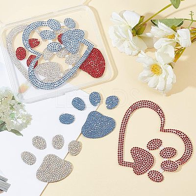 Heart & Pawprint Glitter Hotfix Rhinestone DIY-FG0002-29-1