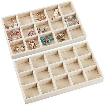 15 Grids Rectangle Wood Covered with Velvet Jewelry Trinket Display Trays AJEW-WH20054-062G-01-1