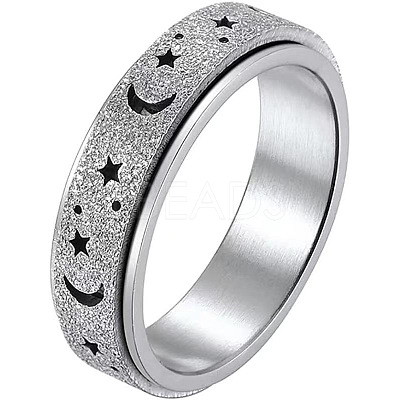 Non-Tarnish 201 Stainless Steel Moon and Star Rotatable Finger Ring MOST-PW0001-005C-05-1