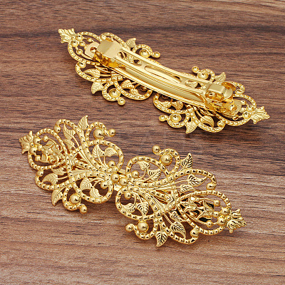 Brass Filigree Hair Barrette OHAR-PW0001-201G-1
