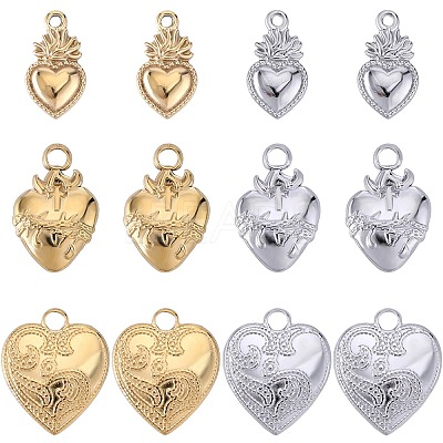 12Pcs 6 Styles Ion Plating(IP) 304 Stainless Steel Charms STAS-SC0008-82-1