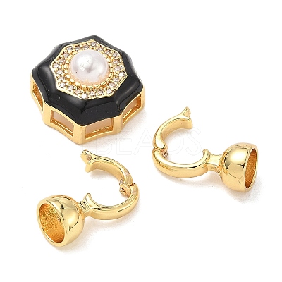 Flower Brass Micro Pave Clear Cubic Zirconia Fold Over Clasps KK-U059-43G-1