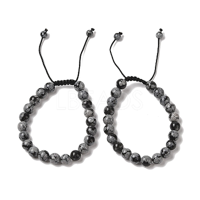 8mm Round Natural Snowflake Obsidian Braided Bead Bracelets BJEW-C067-01B-18-1