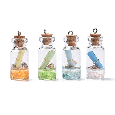 Glass Wishing Bottle Pendant Decorations GLAA-S181-02-1