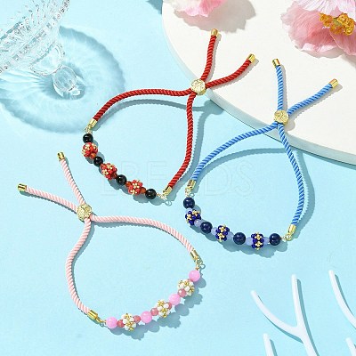 3Pcs 3 Styles 6mm Round Dyed Natural Lapis Lazuli & Yellow Jade & Black Onyx Bead Slider Bracelet Sets BJEW-MZ00062-1