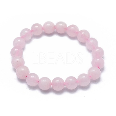 Natural Rose Quartz Bead Stretch Bracelets BJEW-K212-A-045-1