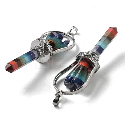 Chakra Natural Mixed Stone Pointed Big Pendants KK-H491-01P-01-1