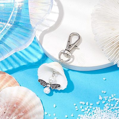 Angel Alloy & Natural Shell Pendant Decorations HJEW-JM02016-04-1