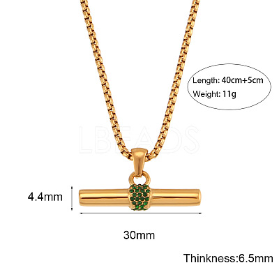 304 Stainless Steel Rhinestone T Bar Pendant Necklaces for Women WGEAECE-01-1