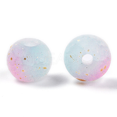 Frosted Baking Paint Crackle Glass Beads with Glitter Powder DGLA-T004-6mm-01L-1