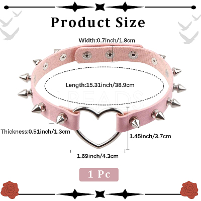 Adjustable Adjustable Gothic PU Leather Alloy Spike Rivet Heart Choker Necklaces for Women NJEW-WH20816-006P-D-1