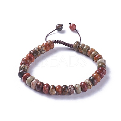 Adjustable Natural Polychrome Jasper/Picasso Stone/Picasso Jasper Braided Bead Bracelets BJEW-F369-A03-1