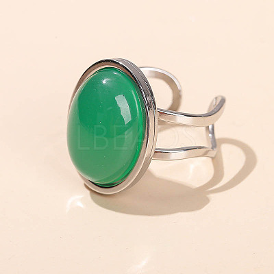 304 Stainless Steel & Natural Green Jade Cuff Rings FS-WGDE3F0-05-1