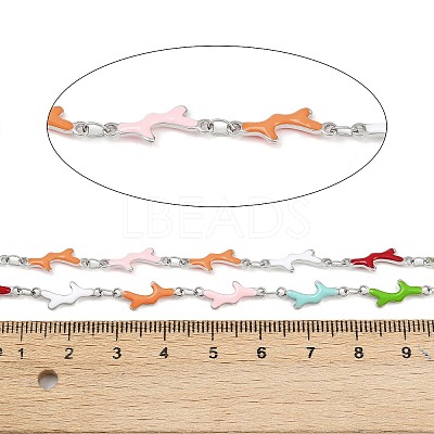 304 Stainless Steel Enamel Coral Link Chains CHS-F023-01G-P-1