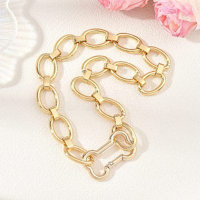 Aluminum Oval Link Chain Necklaces with Dog Bone Shaped Zinc Alloy Rock Climbing Carabiners NJEW-JN06413-1