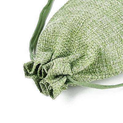 Polyester Imitation Burlap Packing Pouches Drawstring Bags X-ABAG-R005-14x10-02-1
