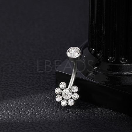 304 Stainless Steel Clear Cubic Zirconia Curved Barbell Belly Button Rings AJEW-D306-03P-06-1