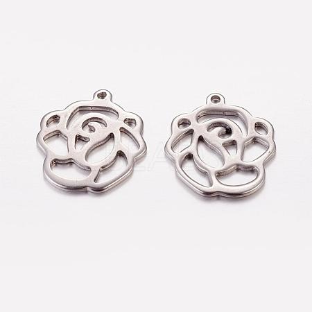 Tarnish Resistant Original Color Flower Rose Charms 201 Stainless Steel Pendants X-STAS-G029-15-1