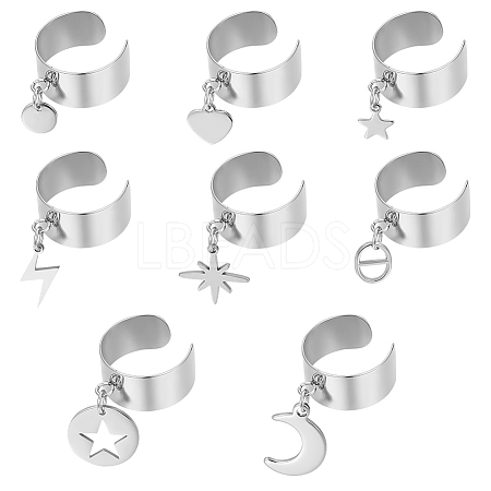 8Pcs 8 Styles 304 Stainless Steel Open Cuff Rings Set RJEW-UN00005-1