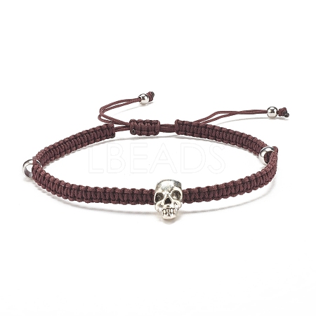 Skull Alloy Braided Bead Bracelet BJEW-JB07844-1