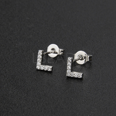 Brass Micro Pave Clear Cubic Zirconia Stud Earrings FS-WGC2F12-12-1