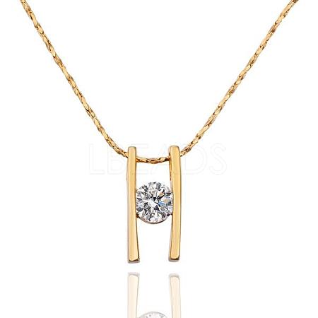 Classic Real 18K Gold Plated Eco-Friendly Tin Alloy Cubic Zirconia Geometric Pendant Necklaces For Women NJEW-BB13848-G-1